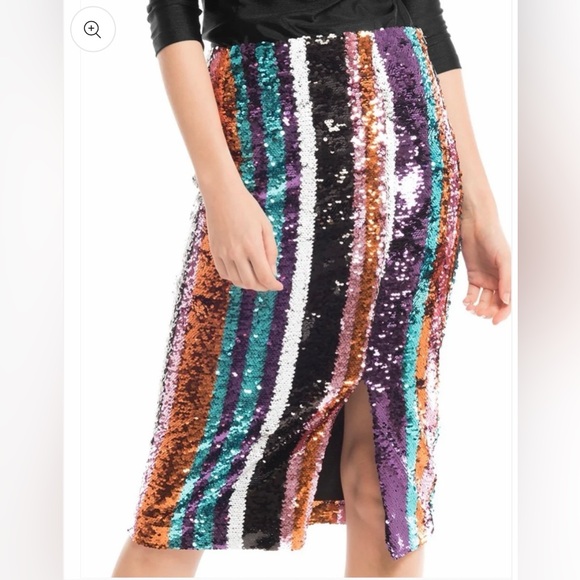 Grey Lab • Multicolor Cocktail Sequin Striped Pencil Skirt S NWOT - Picture 2 of 4